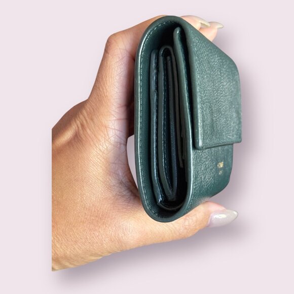 CELINE Grained Calfskin Small Tri-Fold Wallet | Green - Picture 4 of 8